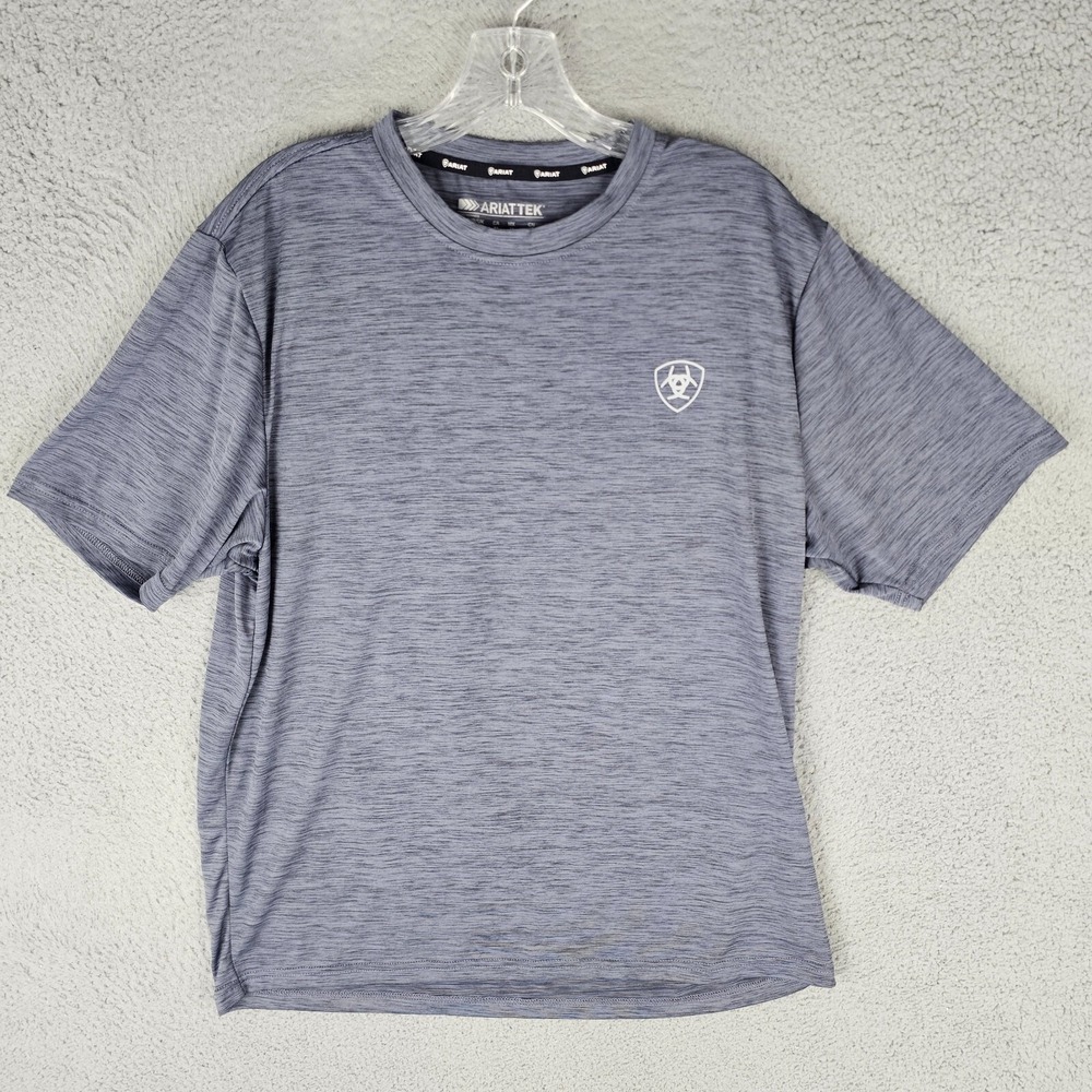 Ariat Tek Shirt Mens M Gray Heather Charger Vertical Flag Graphic Crew Neck Tee